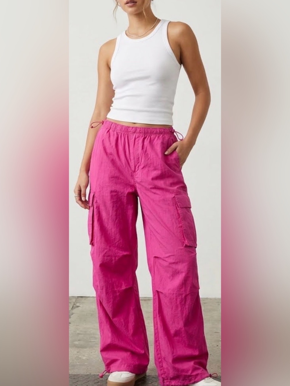 Women's Cargo Parachute Pants - Hot Pink